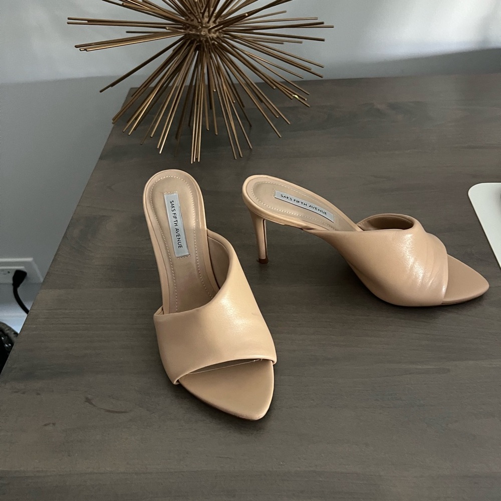 Saks Fifth Avenue Tan Heels Modern Slip-On Design